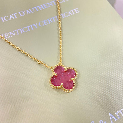 [⭐Mova]15MM BUBBLE PINK ENAMEL SINGLE-FLOWER FOUR-LEAF CLOVER NECKLACE