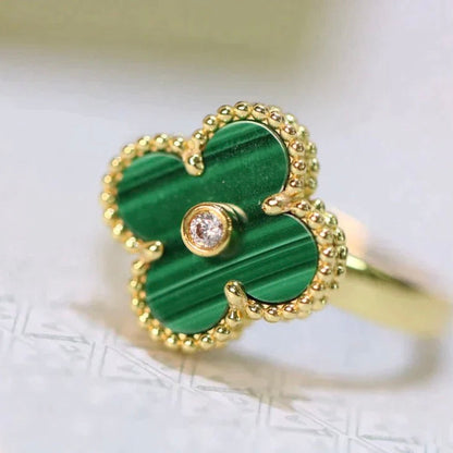[⭐Mova]CLOVER MALACHITE RING GOLD DIAMOND