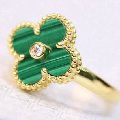 [⭐Mova]CLOVER MALACHITE RING GOLD DIAMOND