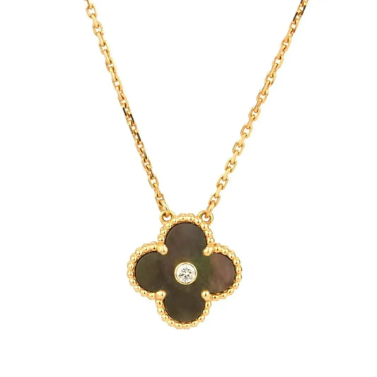[⭐Mova]CLOVER 15MM DIAMOND AND MOTHER-OF-GREY NECKLACE