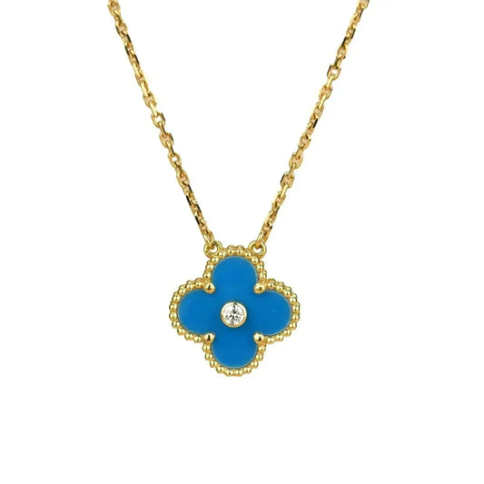 [⭐Mova]CLOVER 15MM DIAMOND AND BLUE AGATE NECKLACE