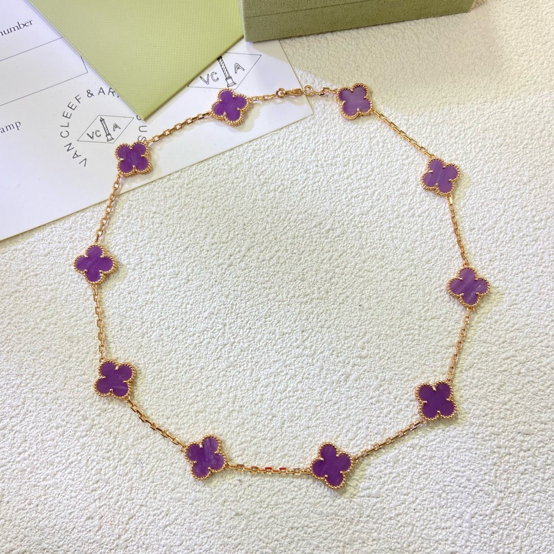 [⭐Mova Jewelry]CLOVER 10 MOTIFS  PURPLE VIOLET  NECKLACE