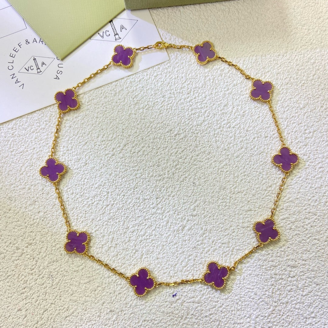 [⭐Mova Jewelry]CLOVER 10 MOTIFS  PURPLE VIOLET  NECKLACE