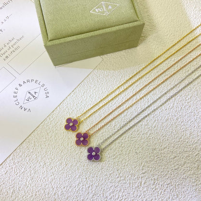 [⭐Mova Jewelry]CLOVER 15MM DIAMOND  PURPLE VIOLET NECKLACE