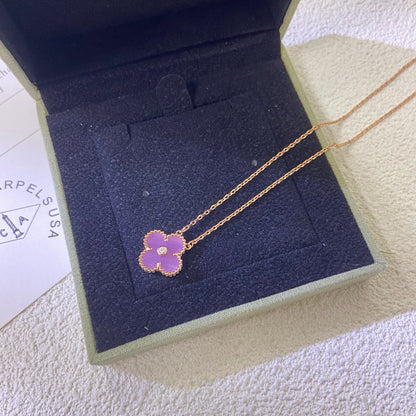 [⭐Mova Jewelry]CLOVER 15MM DIAMOND  PURPLE VIOLET NECKLACE
