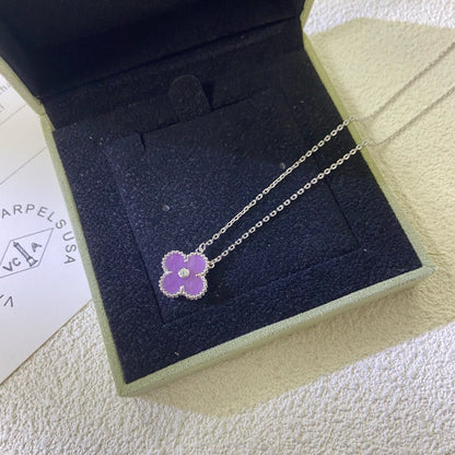 [⭐Mova Jewelry]CLOVER 15MM DIAMOND  PURPLE VIOLET NECKLACE
