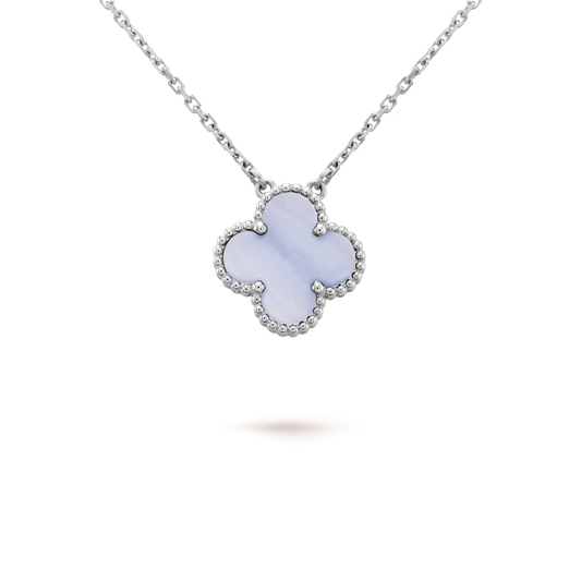 [⭐Mova]CLOVER 15MM BLUE CHALCEDONY NECKLACE SILVER