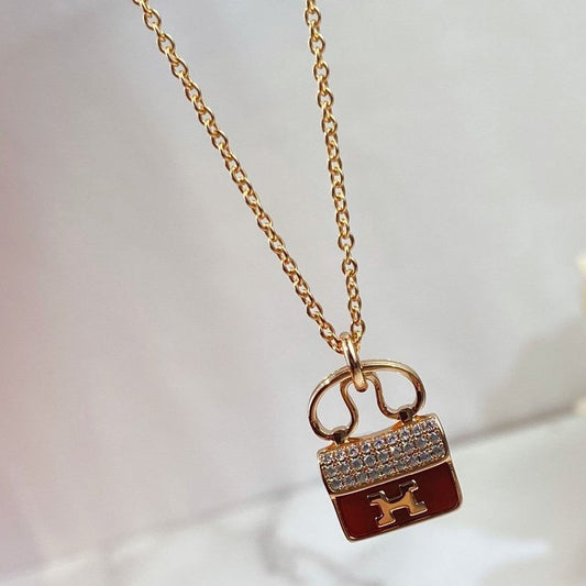 [⭐Mova]CONSTANCE RED PEDANT PINK GOLD NECKLACE