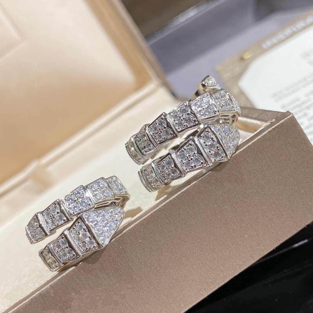 [⭐Mova]SERPENTI DOUBLE RING SILVER DIAMOND PAVED