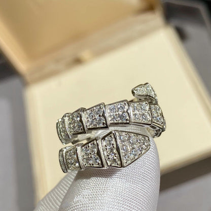 [⭐Mova]SERPENTI DOUBLE RING SILVER DIAMOND PAVED