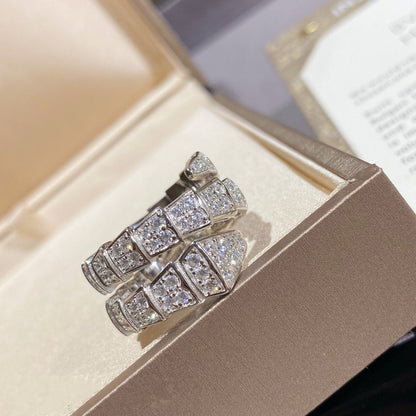 [⭐Mova]SERPENTI DOUBLE RING SILVER DIAMOND PAVED