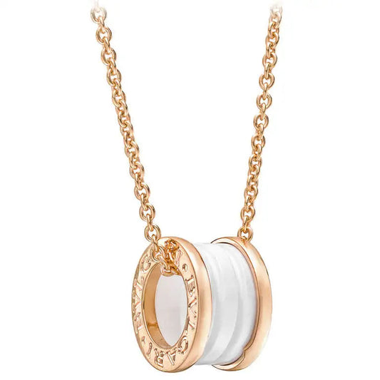 [⭐Mova]ZERO 1 WHITE CERAMIC PINK GOLD DIAMOND NECKLACE