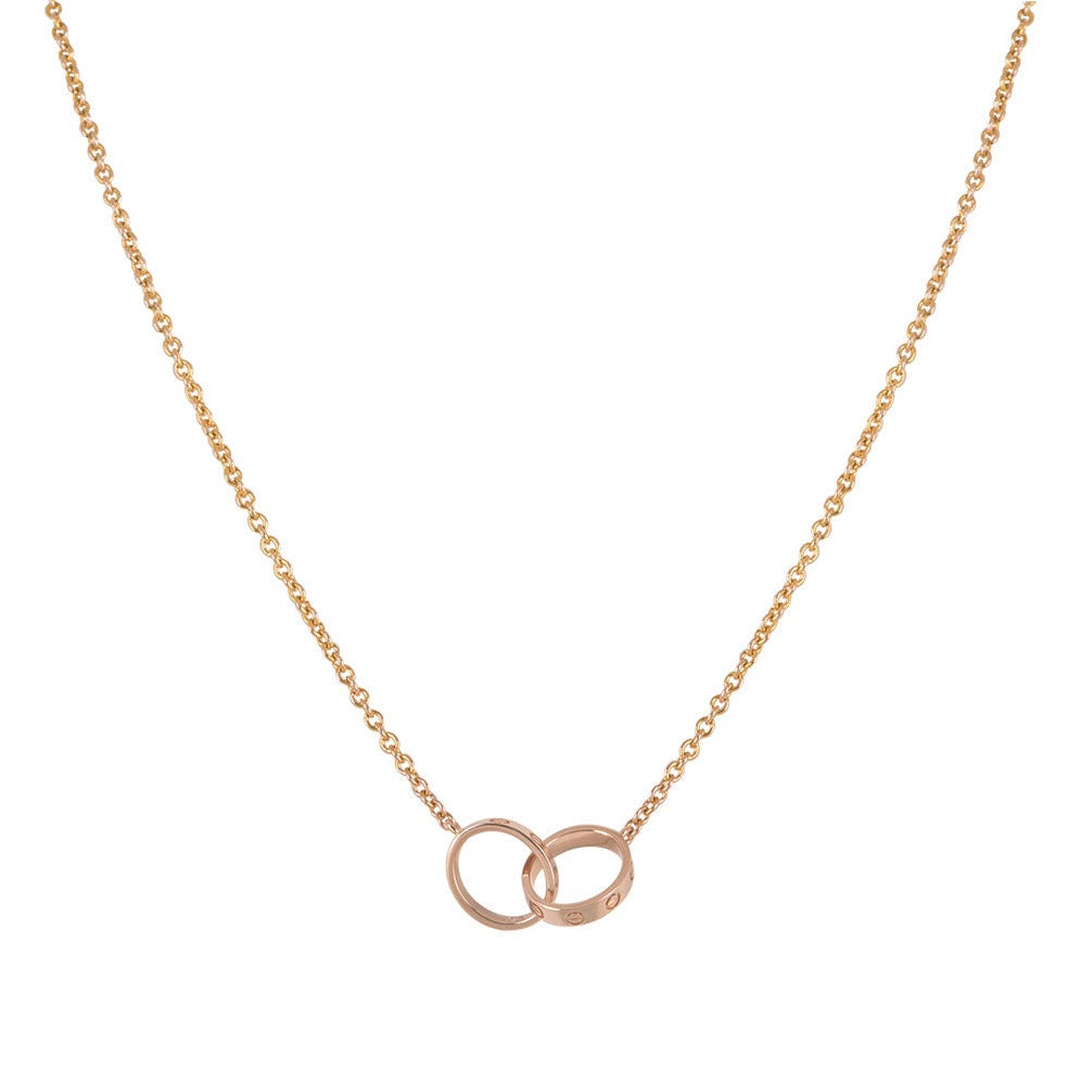 [⭐Mova]LOVE NECKLACE DOUBLE RING PINK GOLD