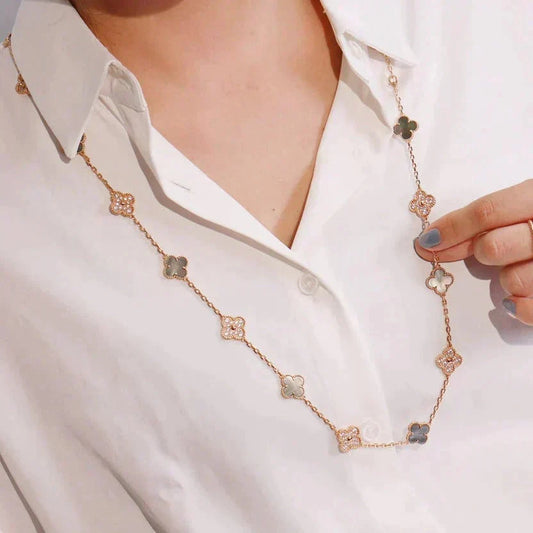 [⭐Mova]CLOVER 20 MOTIFS DARK MOP DIAMOND  NECKLACE