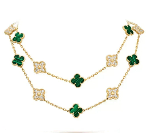 [⭐Mova]CLOVER 20 MOTIFS MALACHITE DIAMOND NECKLACE