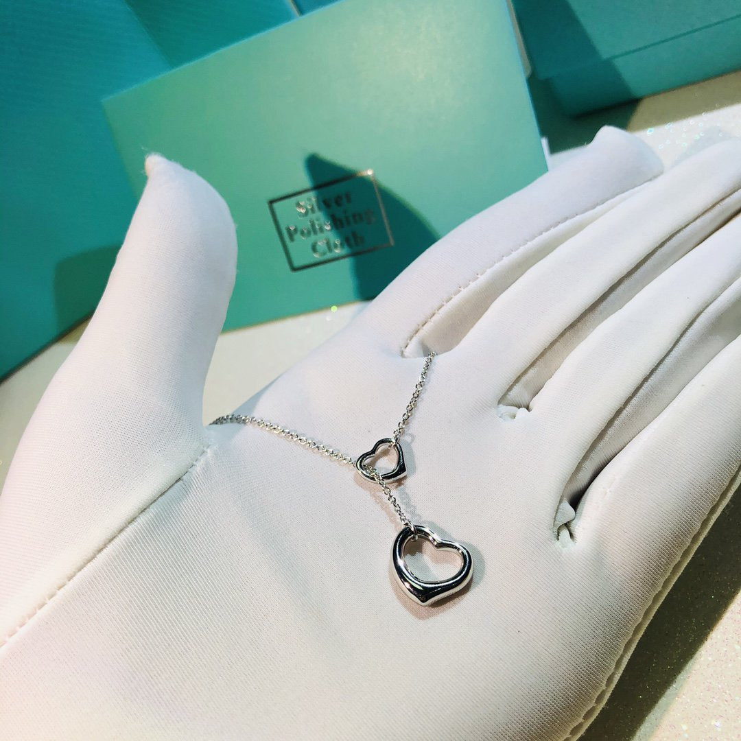 [⭐Mova Jewels]OPEN HEART LARIAT NECKLACE SILVER