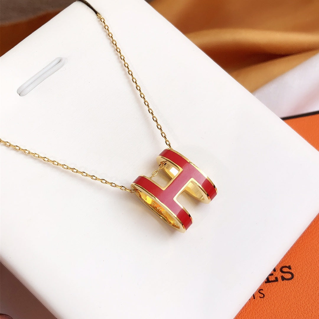 [⭐Mova]HM CLIC RED ENAMEL GOLD NECKLACE