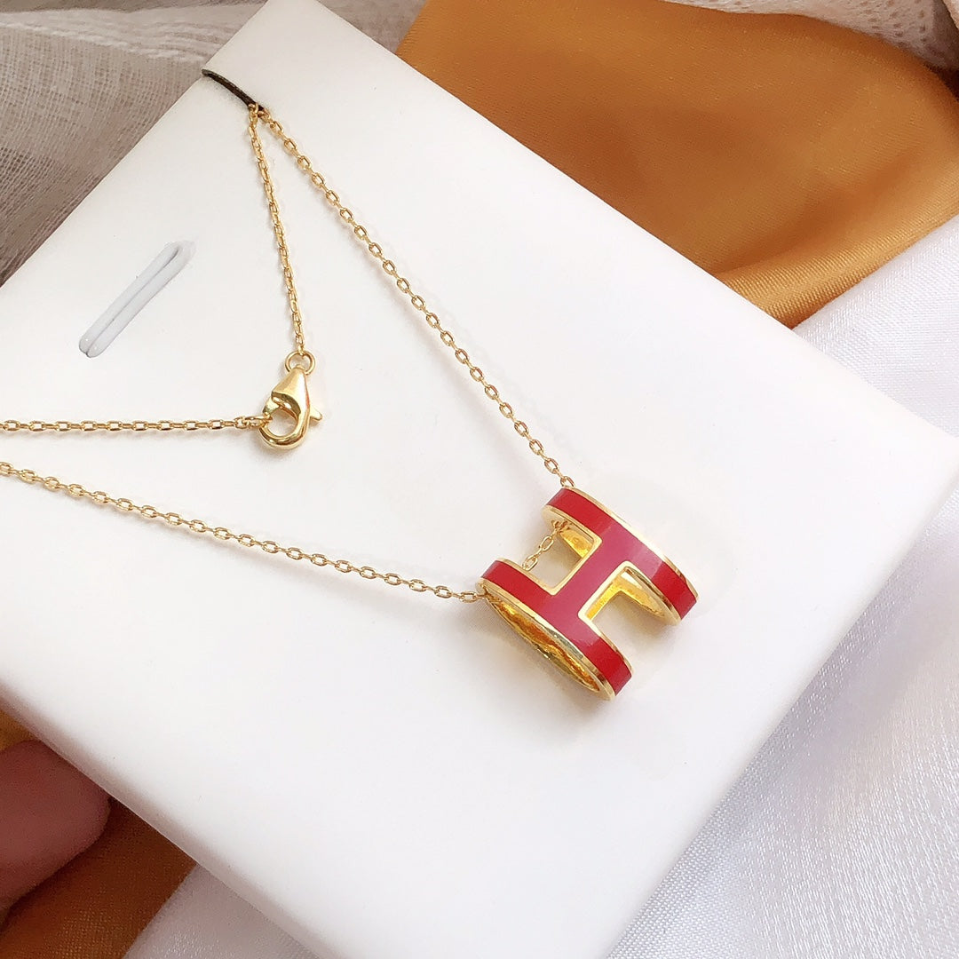 [⭐Mova]HM CLIC RED ENAMEL GOLD NECKLACE