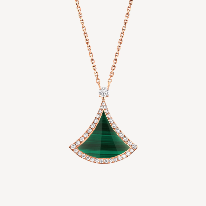 [⭐Mova]DREAM MALACHITE DIAMOND PAVED PINK GOLD NECKLACE