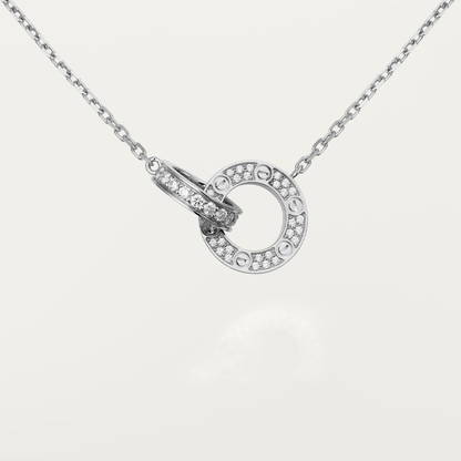 [⭐Mova]LOVE 7.6MM NECKLACE ROSE GOLD AND SILVER  FULL DIAMOND