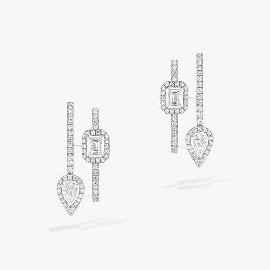 [⭐Mova]CREOLES MY TWIN 2 RANGS SILVER DIAMOND EARRINGS