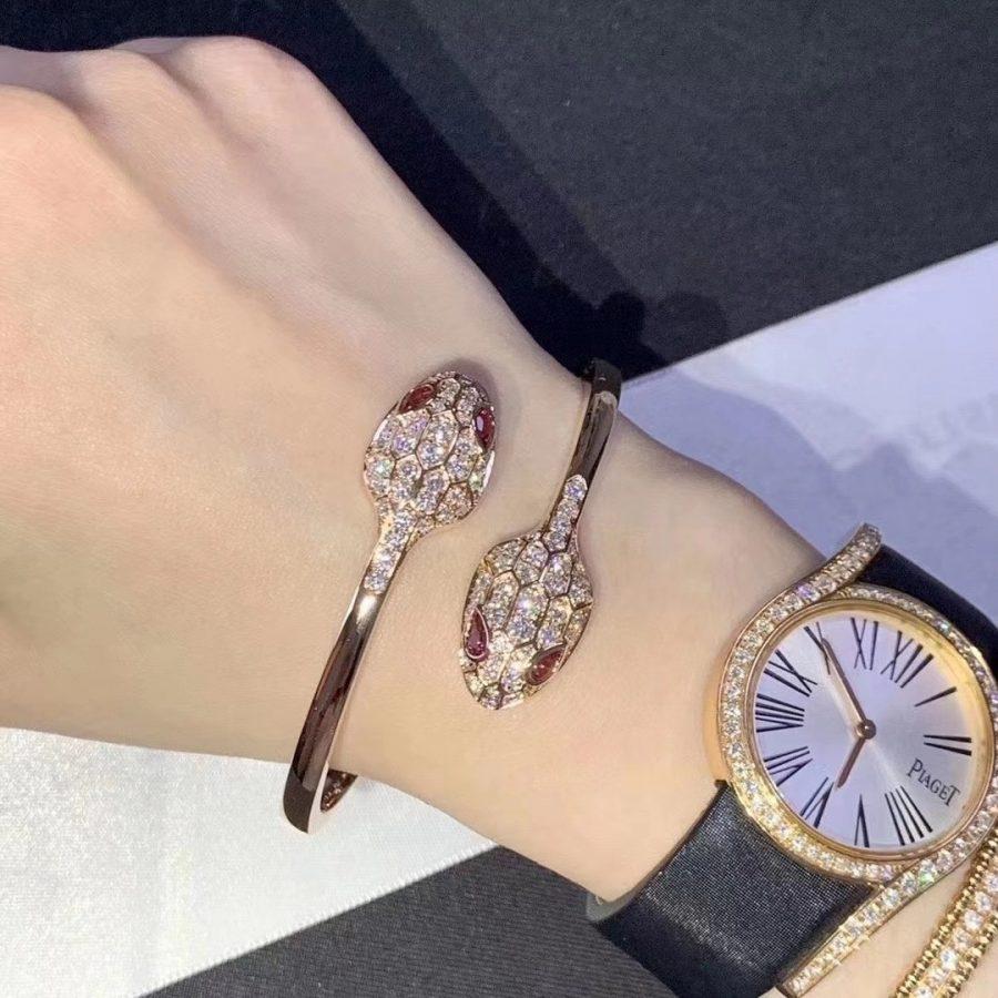 [⭐Mova]SERPENTI BRACELET PINK GOLD DIAMOND DOUBLE SNAKE
