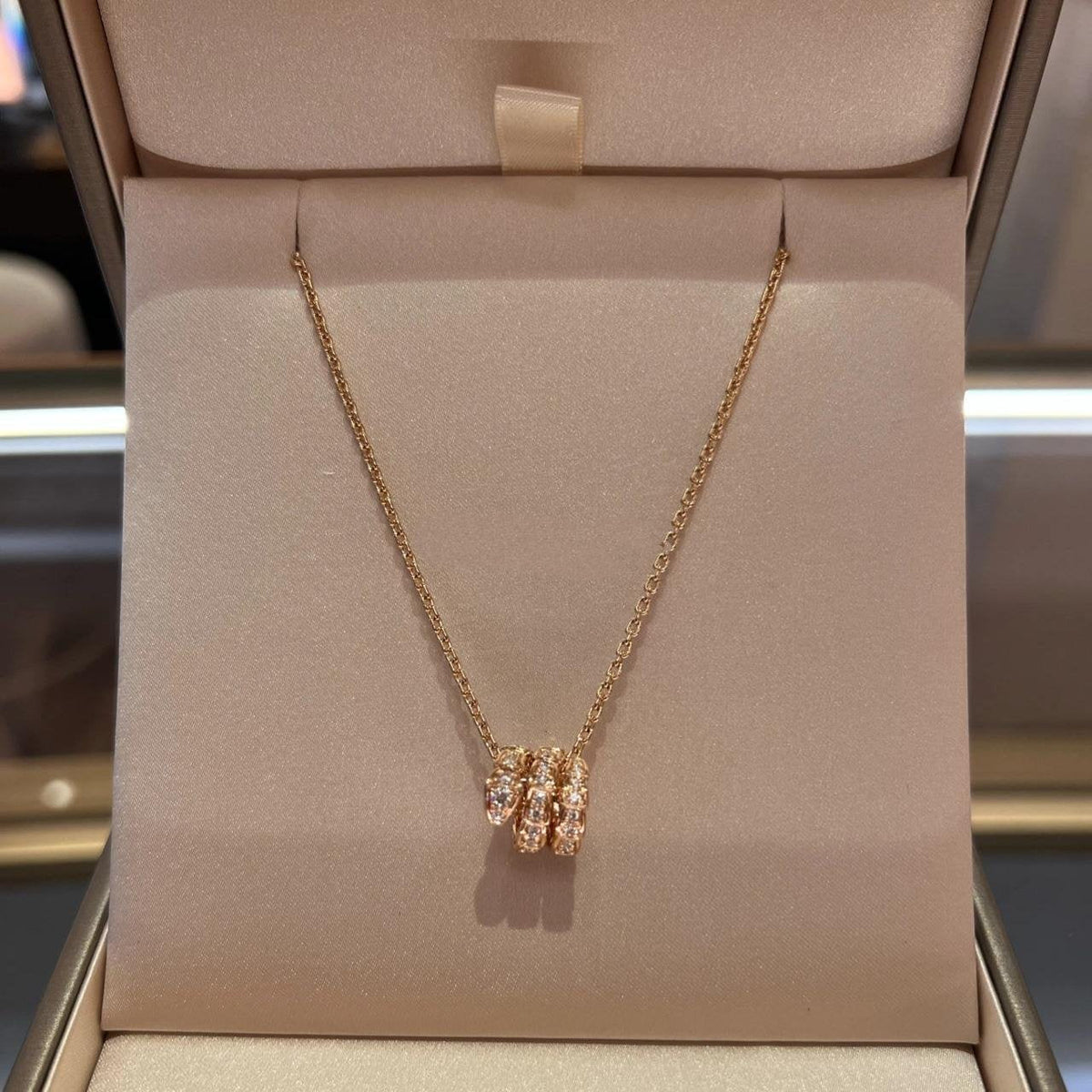 [⭐Mova]SERPENTI PINK GOLD NECKLACE DOUBLE RING DIAMOND