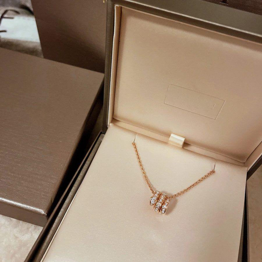 [⭐Mova]SERPENTI PINK GOLD NECKLACE DOUBLE RING DIAMOND