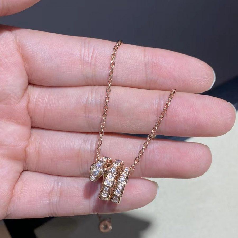 [⭐Mova]SERPENTI PINK GOLD NECKLACE DOUBLE RING DIAMOND