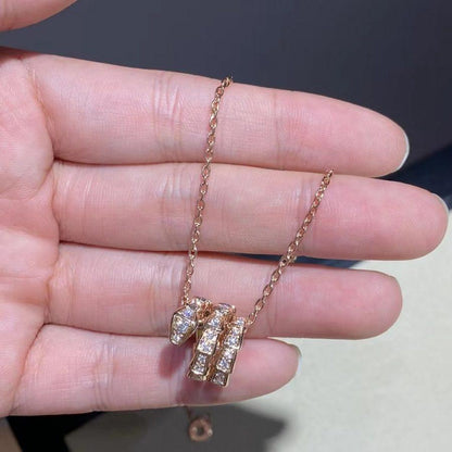 [⭐Mova]SERPENTI PINK GOLD NECKLACE DOUBLE RING DIAMOND