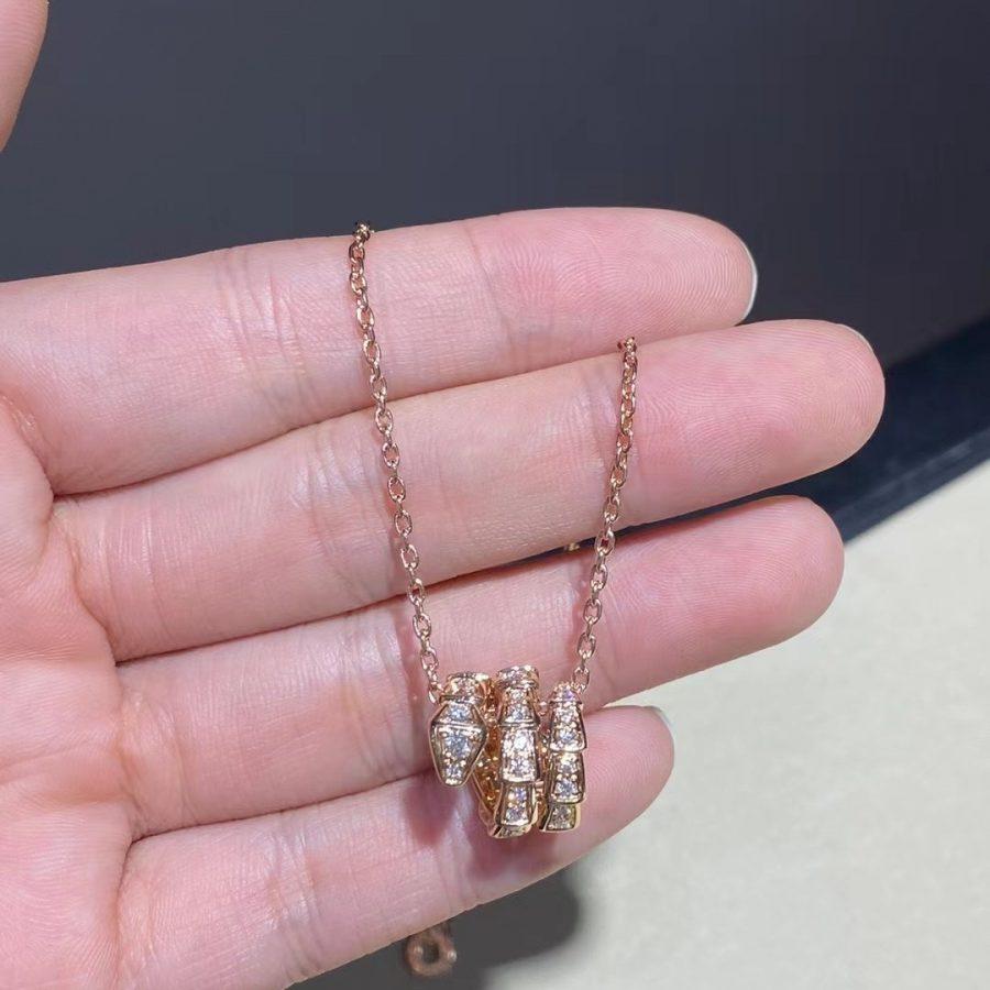 [⭐Mova]SERPENTI PINK GOLD NECKLACE DOUBLE RING DIAMOND