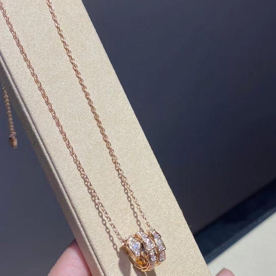 [⭐Mova]SERPENTI PINK GOLD NECKLACE DOUBLE RING DIAMOND