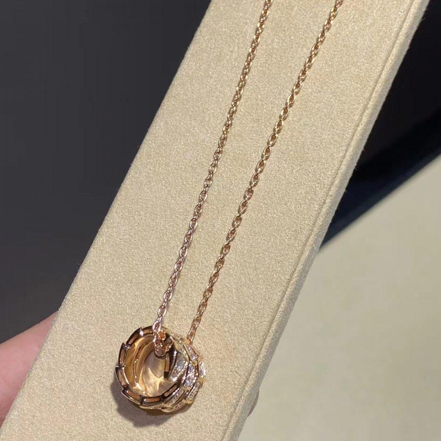 [⭐Mova]SERPENTI PINK GOLD NECKLACE DOUBLE RING DIAMOND