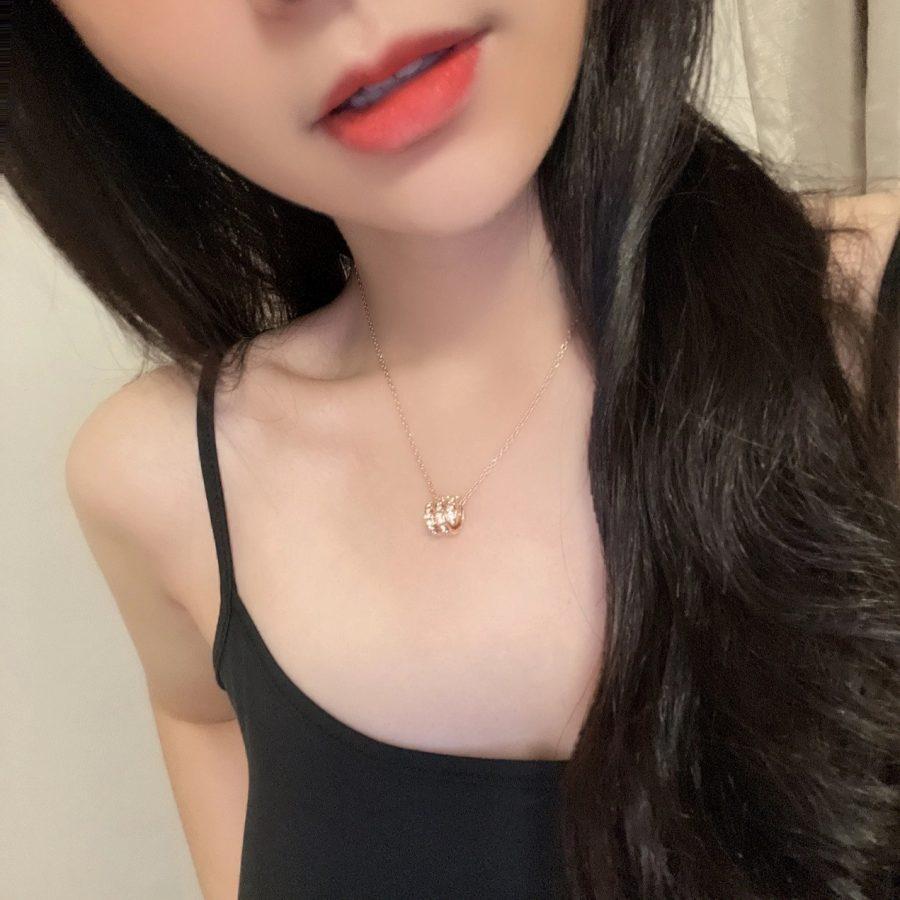 [⭐Mova]SERPENTI PINK GOLD NECKLACE DOUBLE RING DIAMOND