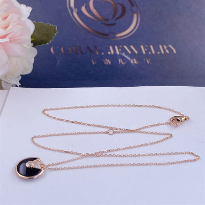 [⭐Mova]AMULETTE ROSE GOLD ONYX NECKLACE