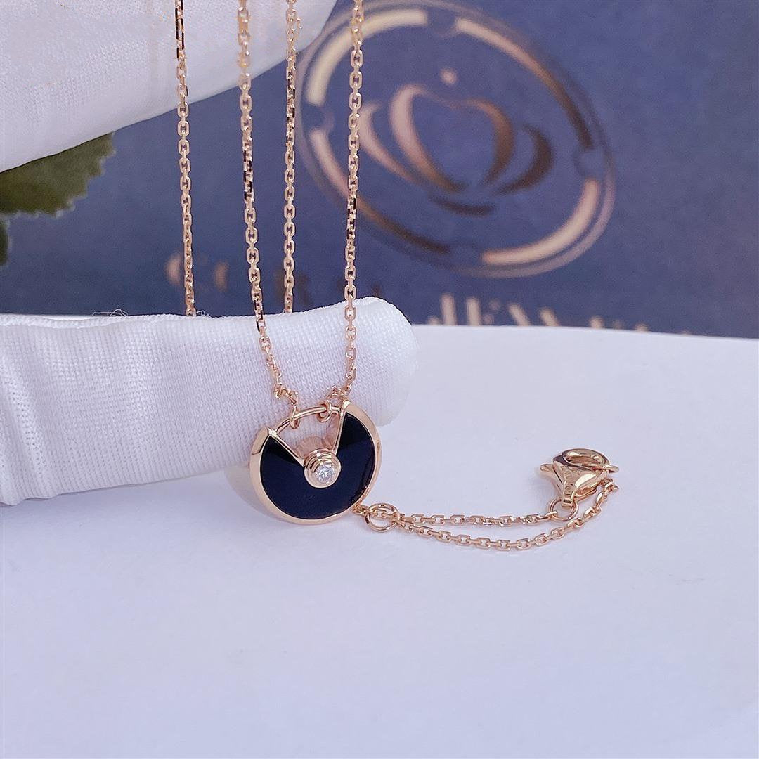 [⭐Mova]AMULETTE ROSE GOLD ONYX NECKLACE