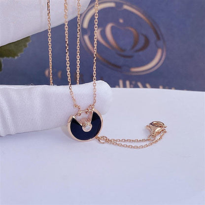 [⭐Mova]AMULETTE ROSE GOLD ONYX NECKLACE