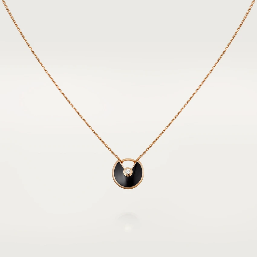 [⭐Mova]AMULETTE ROSE GOLD ONYX NECKLACE