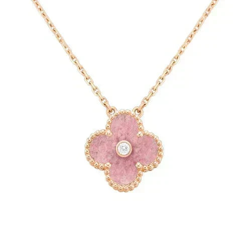 [⭐Mova]CLOVER 15MM DIAMOND RHODONITE NECKLACE