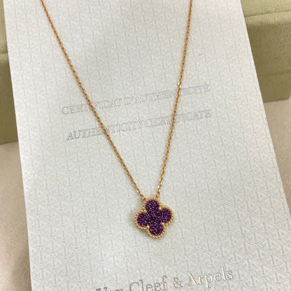 [⭐Mova]NEW 15MM PURPLE SAND-GOLD FOUR-LEAF CLOVER NECKLACE