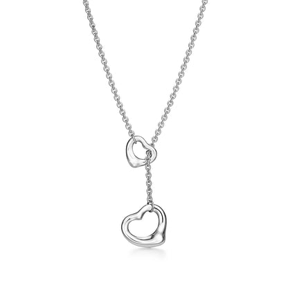 [⭐Mova Jewels]OPEN HEART LARIAT NECKLACE SILVER