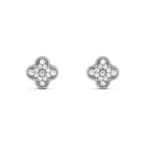 [⭐Mova]CLOVER 1 MOTIFS DIAMOND STUD EARRINGS SILVER