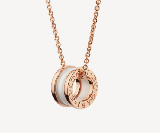 [⭐Mova]ZERO 1 WHITE CERAMIC PINK GOLD NECKLACE