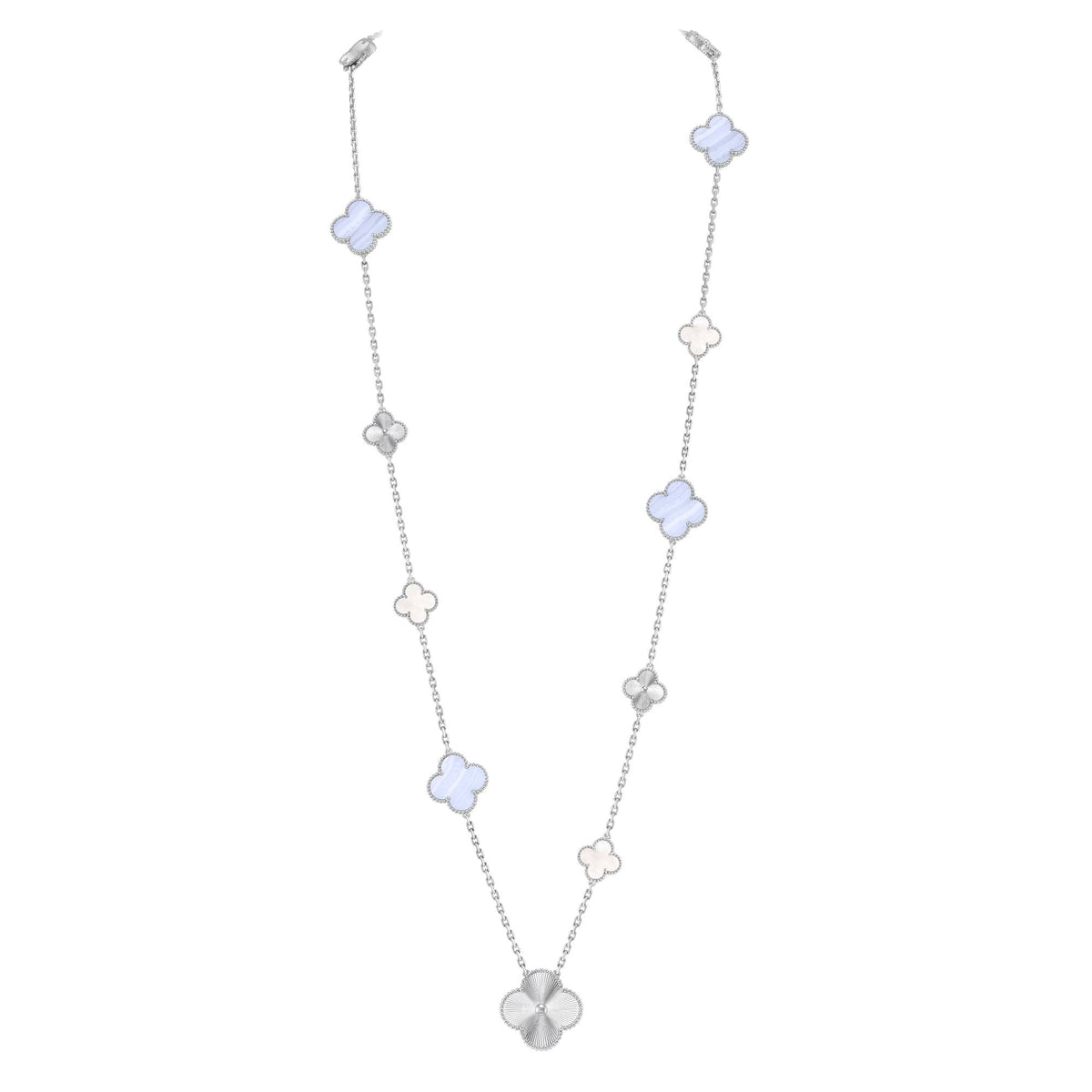 [⭐Mova]DETACHABLE CLOVER 15(11+4) FLOWER SILVER NECKLACE SET