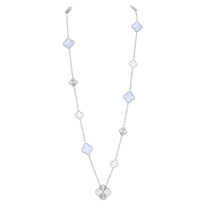 [⭐Mova]DETACHABLE CLOVER 15(11+4) FLOWER SILVER NECKLACE SET