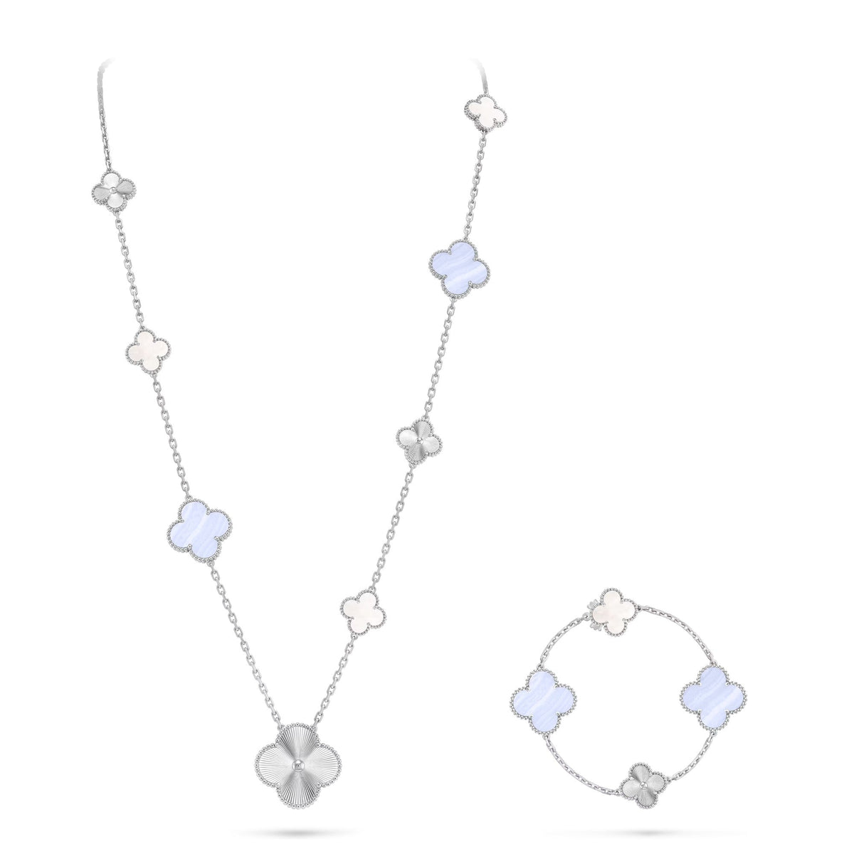 [⭐Mova]DETACHABLE CLOVER 15(11+4) FLOWER SILVER NECKLACE SET