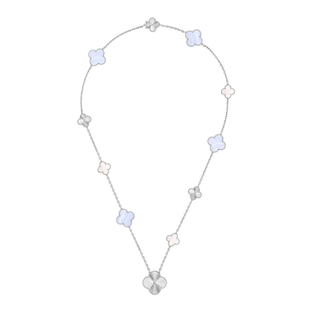 [⭐Mova]DETACHABLE CLOVER 15(11+4) FLOWER SILVER NECKLACE SET