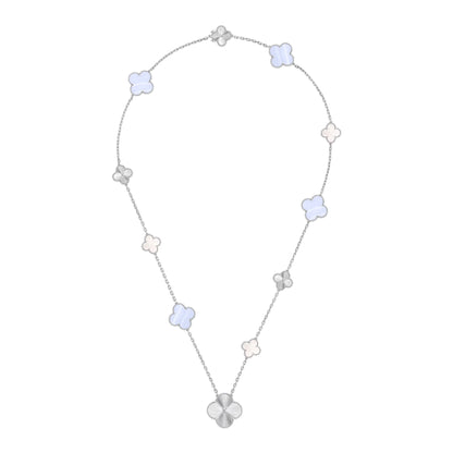 [⭐Mova]DETACHABLE CLOVER 15(11+4) FLOWER SILVER NECKLACE SET