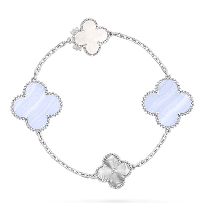 [⭐Mova]DETACHABLE CLOVER 15(11+4) FLOWER SILVER NECKLACE SET