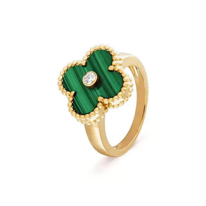 [⭐Mova]CLOVER MALACHITE RING GOLD DIAMOND